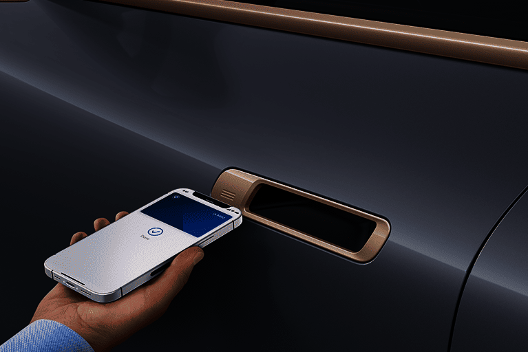 BMW Digital Key Funktion – Fahrzeugentriegelung per Smartphone über kontaktlose Verbindung.