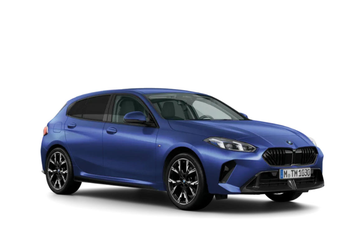 Blauer BMW 1er mit transparentem Hintergrund