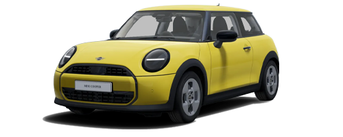Gelber MINI Cooper 3-türer mit transparentem Hintergrund