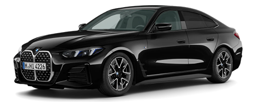 Schwarzer BMW 4er mit transparentem Hintergrund