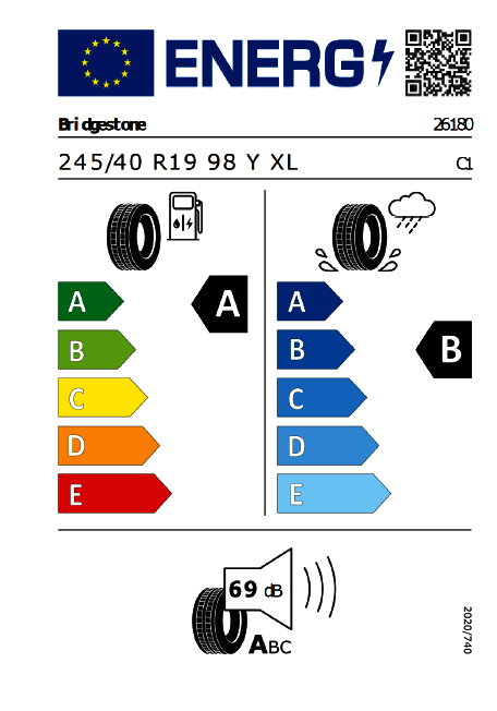EU-Reifenkennzeichnung Audi A5 Limousine e-hybrid quattro 220 kW S tronic z. B. Audi A5 Limousine e-hybrid quattro 220 kW (300 PS) S tronic | Fokusmodell Q3 25