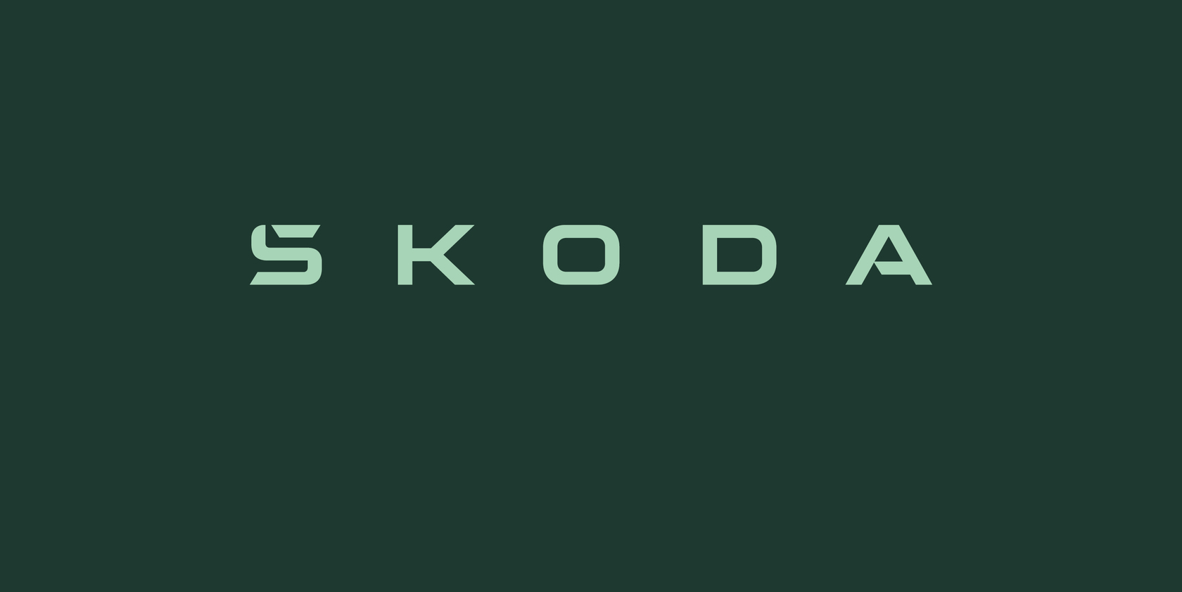 Skoda Logo in der Skoda-Farbe auf dunkelgrünem Hintergrund