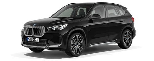 BMW iX1 in Schwarz mit transparentem Hintergrund