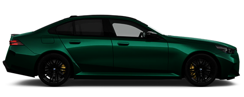 Seitenansicht eines BMW M5 in metallic-grüner Lackierung mit transparentem Hintergrund