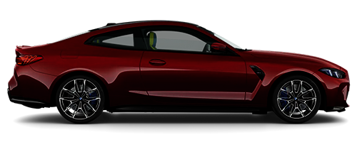 Seitenansicht eines BMW M4 CS in dunkelroter Lackierung mit transparentem Hintergrund.