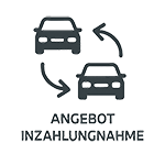 Icon für "Angebot Inzahlungnahme": Zwei Autos, die durch zwei Pfeile eine "Inzahlungnahme" darstellen sollen